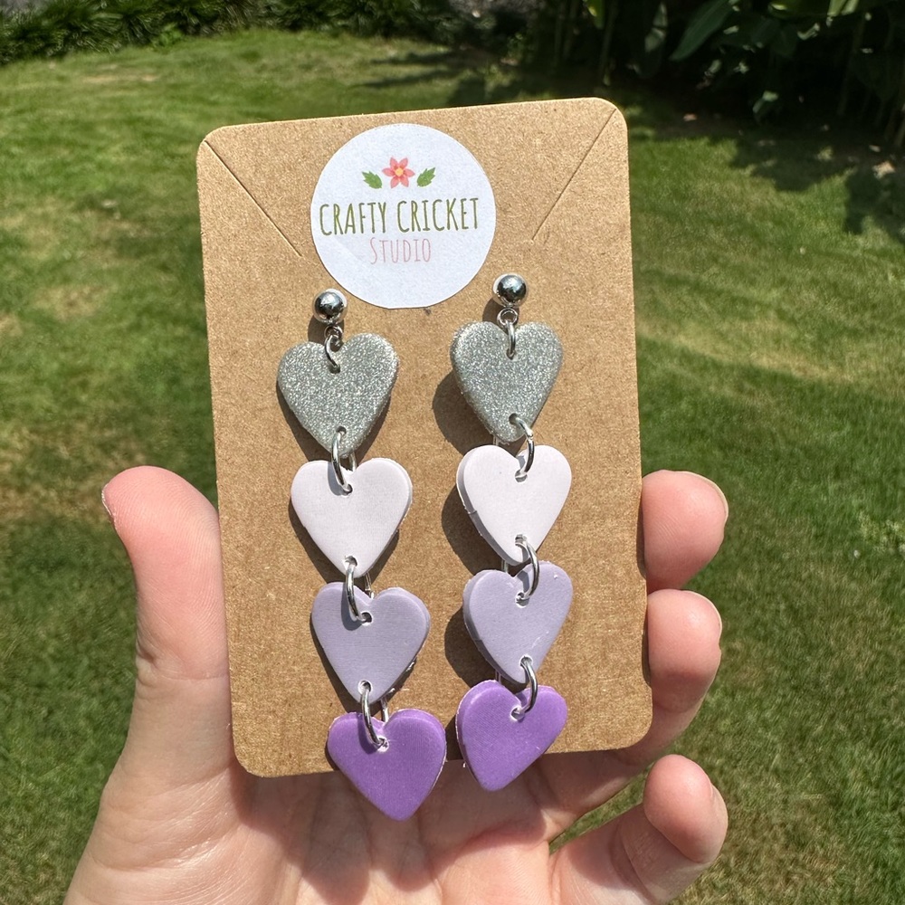 Handmade Purple Ombré Dangly Heart Polymer Clay Earrings